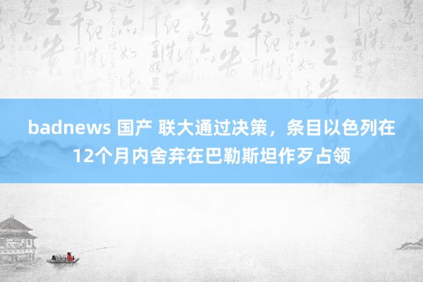 badnews 国产 联大通过决策，条目以色列在12个月内舍弃在巴勒斯坦作歹占领