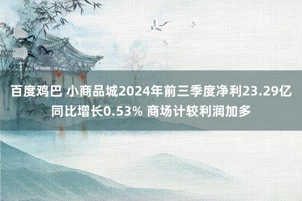 百度鸡巴 小商品城2024年前三季度净利23.29亿同比增长0.53% 商场计较利润加多