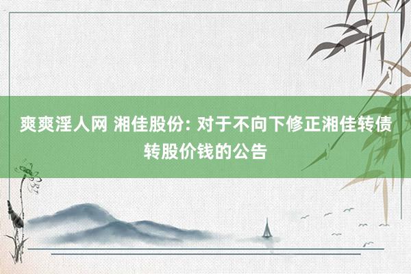 爽爽淫人网 湘佳股份: 对于不向下修正湘佳转债转股价钱的公告