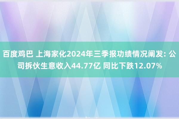 百度鸡巴 上海家化2024年三季报功绩情况阐发: 公司拆伙生意收入44.77亿 同比下跌12.07%