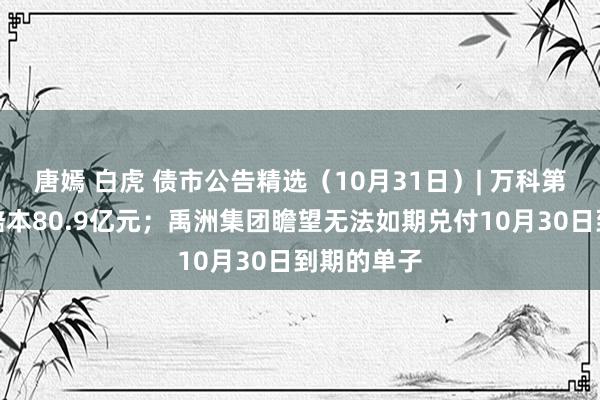 唐嫣 白虎 债市公告精选（10月31日）| 万科第三季度净赔本80.9亿元；禹洲集团瞻望无法如期兑付10月30日到期的单子